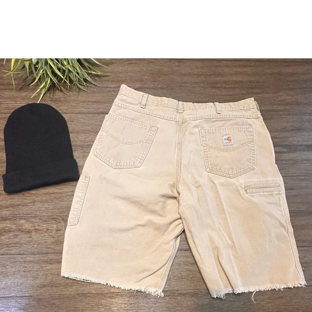 Carhartt FR Flame Resistant Tan Cargo Cut Off Work Shorts Size 36‎ - Bonus Hat